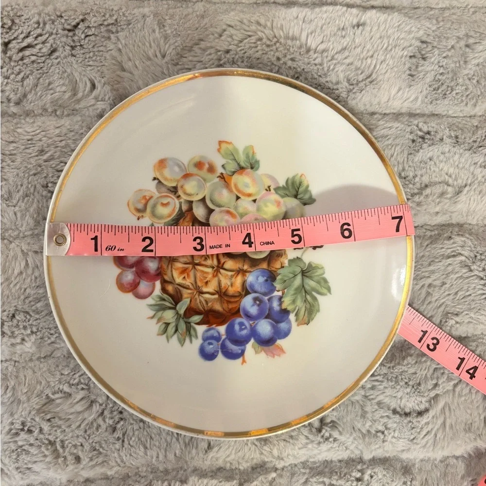 Two Vintage Fruit Gold Rimmed Deco Plates, Wall Decor, China, Salad Plates, 7”